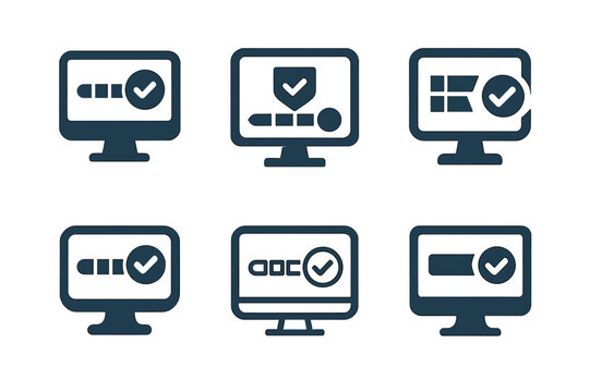 Online Grading Logos. Online grading system. Icon set. Set Logo of Online grading system: progress bar indicator. harmonious logo variations of the same