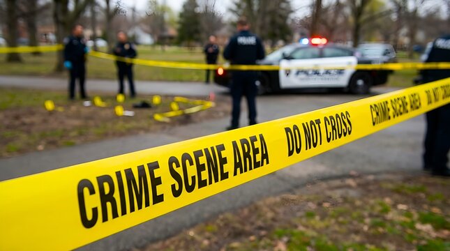 Crime Scene Investigation: Police Tape and Officers at Scene