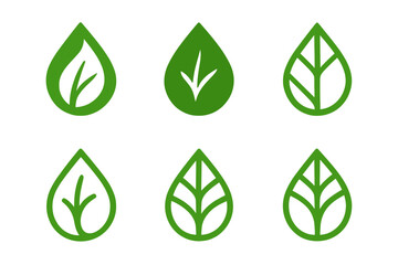 Obraz premium Eco Label Variations. Green label design with eco vibes trend. Icon set. Set Logo of green label design with eco vibes trend: organic drop with leaf veins
