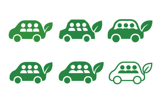 Fototapeta Eco-Friendly Transport Icons. Eco-friendly transportation. Icon set. Set Logo of Eco-friendly transportation: carpool ride-share with three passengers.