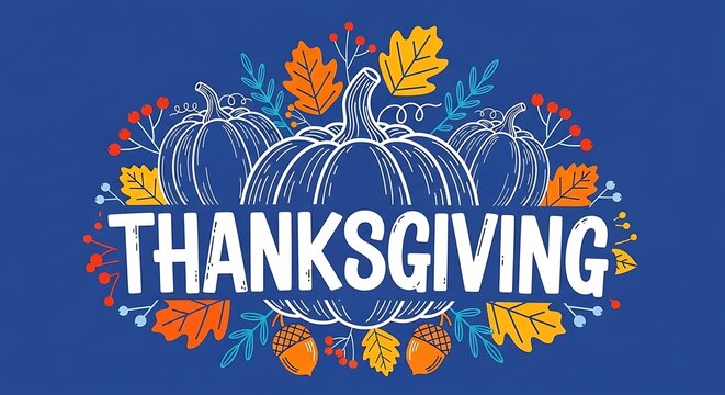 Happy thanksgiving day background with lettering and illustrations.