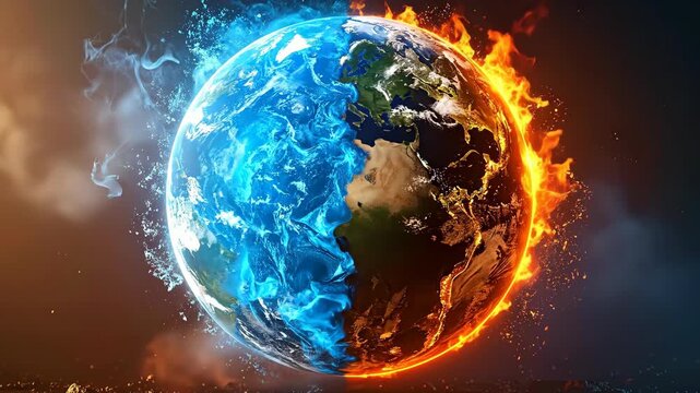 Earth Divided: Fire and Ice Planet with Climate Change Concept Video