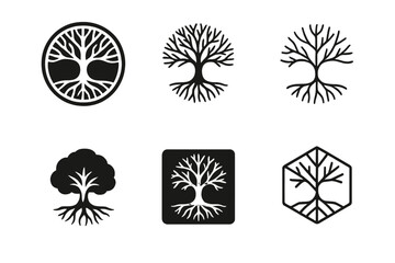 Tree of Life Logos. Contemplating the end of life and legacy. Icon set. Set Logo of Contemplating the end of life and legacy: tree of life with
