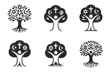 Interfaith Identity Icons. The relationship between religion and personal identity. Icon set. Set Logo of The relationship between religion and personal