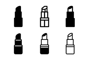 Elegant Makeup Icons. High-end makeup packaging. Icon set. Set Logo of High-end makeup packaging: highlighter stick twist-up tube. harmonious logo variations