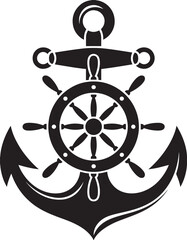 Black anchor and ship steering wheel nautical marine navy sea ocean illustration