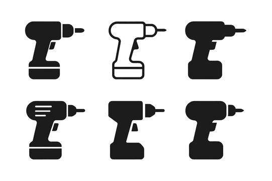 DIY Tool Logos. DIY home improvement. Icon set. Set Logo of DIY home improvement: cordless drill with bit. harmonious logo variations of the same emblematic - Powered by Adobe