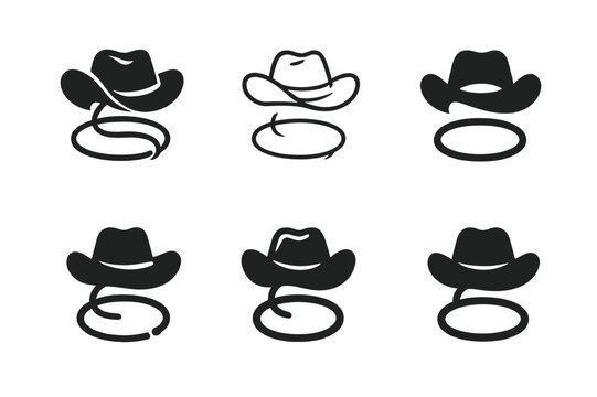 Cowboy Party Icons. Themed parties and events. Icon set. Set Logo of Themed parties and events: western cowboy hat and lasso. harmonious logo variations of the