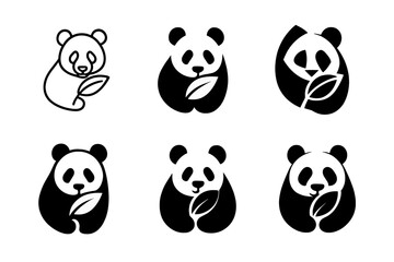 Fototapeta premium Wildlife Protection Icons. Endangered species. Icon set. Set Logo of wildlife protection: panda silhouette with leaf. harmonious logo variations of the same