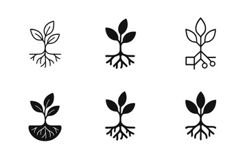 Sentient Plant Communication Logos. The study of sentient plants and plant communication. Icon set. Set Logo of The study of sentient plants and