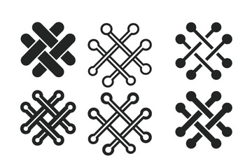 Obraz premium Smart Textiles Icons. Smart textiles. Icon set. Set Logo of smart textiles: fiber weave with sensor node pattern. harmonious logo variations of the same