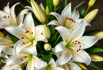 Obraz premium Elegant white lilies arranged in a lush bouquet, purity, floral arrangement