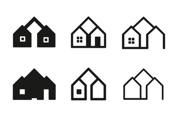 Blended Family Logos. Relationship dynamics in blended families. Icon set. Set Logo of blended families: two homes merging into one. harmonious logo variations
