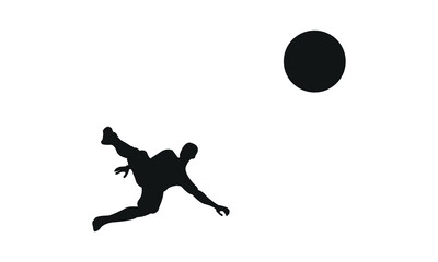 Silhouette of a person jumping for a ball isolated on white background