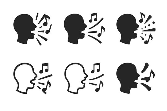 Jazz Expression Logos. Vocal improvisation and scat singing. Icon set. Set Logo of jazz expression: sound burst and melody. harmonious logo variations of the