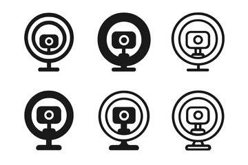 Remote Work Icons. Remote work setups and home office environments. Icon set. Set Logo of Remote work setups and home office environments: webcam with ring