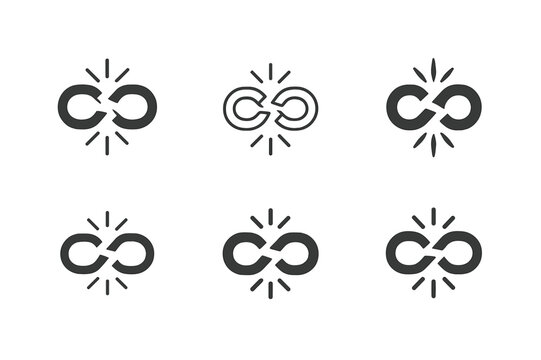 Argumentation Icon Set. Argumentation. Icon set. Set Logo of Argumentation: broken chain link symbolizing a fallacy. harmonious logo variations of the same