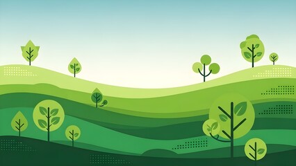 Paisaje vegetal degradado. Diseño mínimo de hojas planas, fondo de dibujos animados de gradación de color, plantas forestales. Cartel de naturaleza floral vectorial