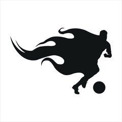 Silhouette of a football player with flames isolated on white background
