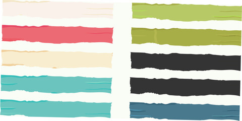 A grid of torn paper strips in varying colors and shades