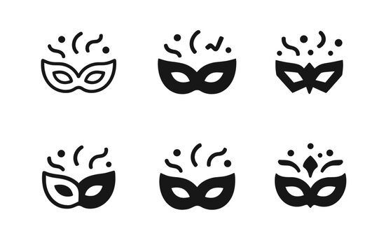 Party Logo Collection. Themed parties and events. Icon set. Set Logo of Themed parties and events: masquerade mask with confetti. harmonious logo variations of