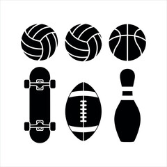 Collection of sports equipment isolated on white background