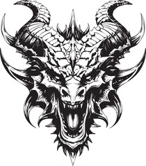Obraz premium Ferocious Dragon Head Vector Illustration – Detailed Mythical Beast Line Art