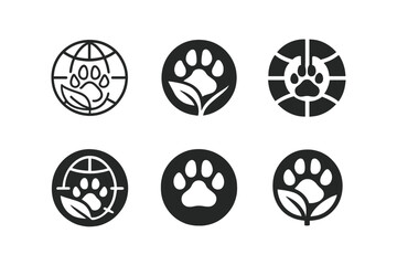 Eco-Tourism Logo Collection. Eco-tourism with wildlife preservation. Icon set. Set Logo of eco-tourism with wildlife preservation: globe with leaf and animal