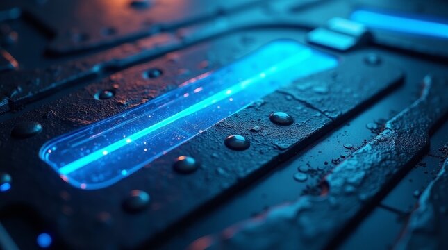 Glowing blue light strip on textured surface image - Powered by Adobe