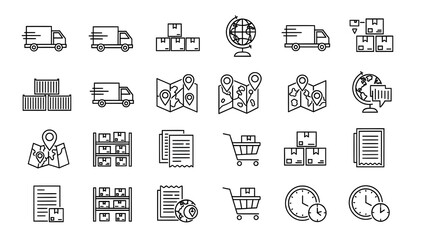 Conjunto de iconos de línea de entrega.
 Colección de iconos de envío.
 Vector