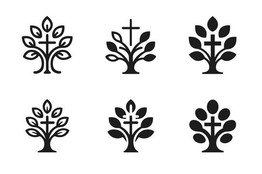 Theological Icon Evolution. The evolution of Christian theology. Icon set. Set Logo of the evolution of Christian theology: theological tree. harmonious logo