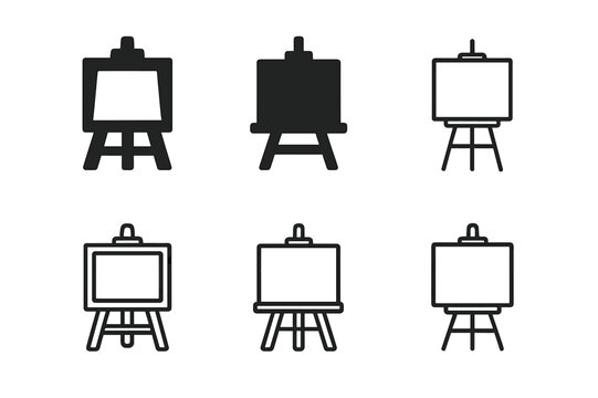 Art Techniques Icon Set. Fine art techniques and tools. Icon set. Set Logo of Fine art techniques and tools: canvas on studio easel. harmonious logo variations