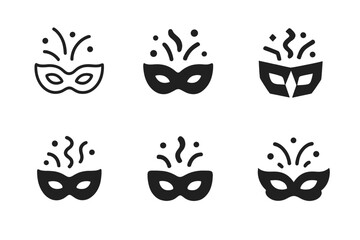 Party Logo Collection. Themed parties and events. Icon set. Set Logo of Themed parties and events: masquerade mask with confetti. harmonious logo variations of