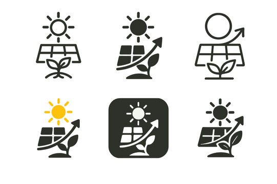 Economic Growth Icons. Developing countries? economic growth. Icon set. Set Logo of Developing countries? economic growth: solar mini-grid. harmonious logo