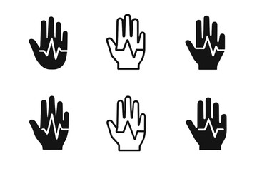 Obraz premium Haptic Logo Collection. Haptic communication. Icon set. Set Logo of haptic interaction: hand and digital pulse icon. harmonious logo variations of the same