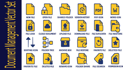 Document Management Icon Set: A comprehensive collection of meticulously designed icons representing various aspects of document management. These icons, with their clean lines and vibrant colors.
