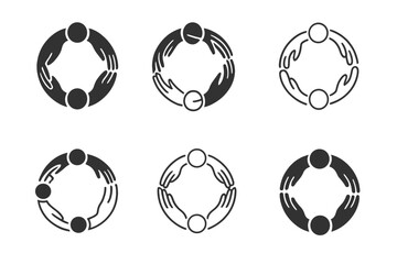 Blended Family Icons. Relationship dynamics in blended families. Icon set. Set Logo of blended families: hands forming a circle. harmonious logo variations of