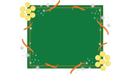 Festive Green Border with Yellow Orbs and Orange Swirls - Holiday or Celebration Background