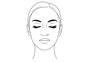 Minimalist black line drawing of a woman's face with closed eyes and long lashes