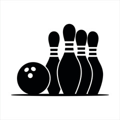 Single bowling ball and pins isolated on white background vector illustration