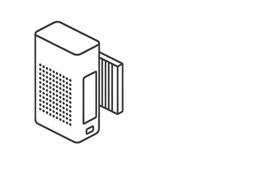 Modern air purifier device showing removable filter element in isometric view