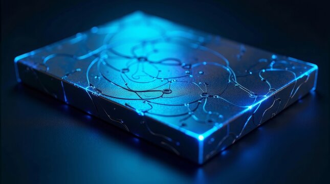 Metallic circuit board with blue illumination blue light