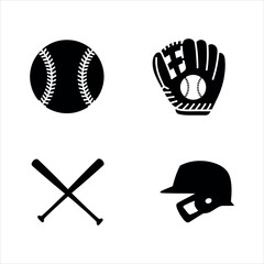 Baseball equipment icons isolated on white background