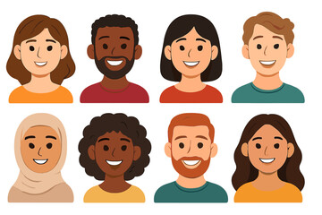 Diverse group of smiling people avatars representing global community and teamwork