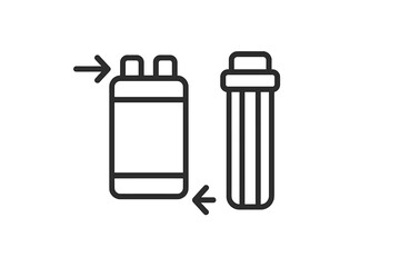 Diagram showing the installation process of a water filter housing and replacement cartridge