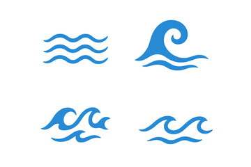 Set of blue water wave symbols representing ocean and liquid movement icons