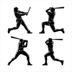 Four baseball players swinging bat isolated on white background