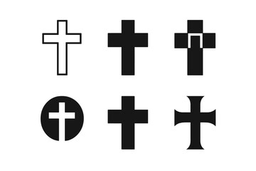 Obraz premium Cross Evolution Icons. The evolution of Christian theology. Icon set. Set Logo of the evolution of Christian theology: cross through ages. harmonious logo