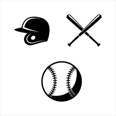 Baseball equipment icons isolated on white background