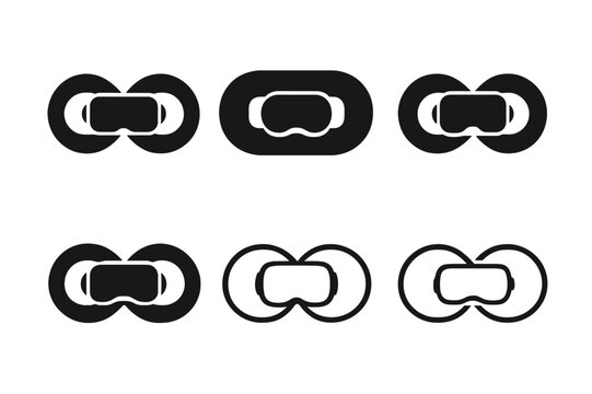 VR Logo Variations. Virtual reality gaming. Icon set. Set Logo of VR experience: infinity loop with headset symbol. harmonious logo variations of the same